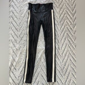 Spanx Faux Leather White Stripe Legging Size Small